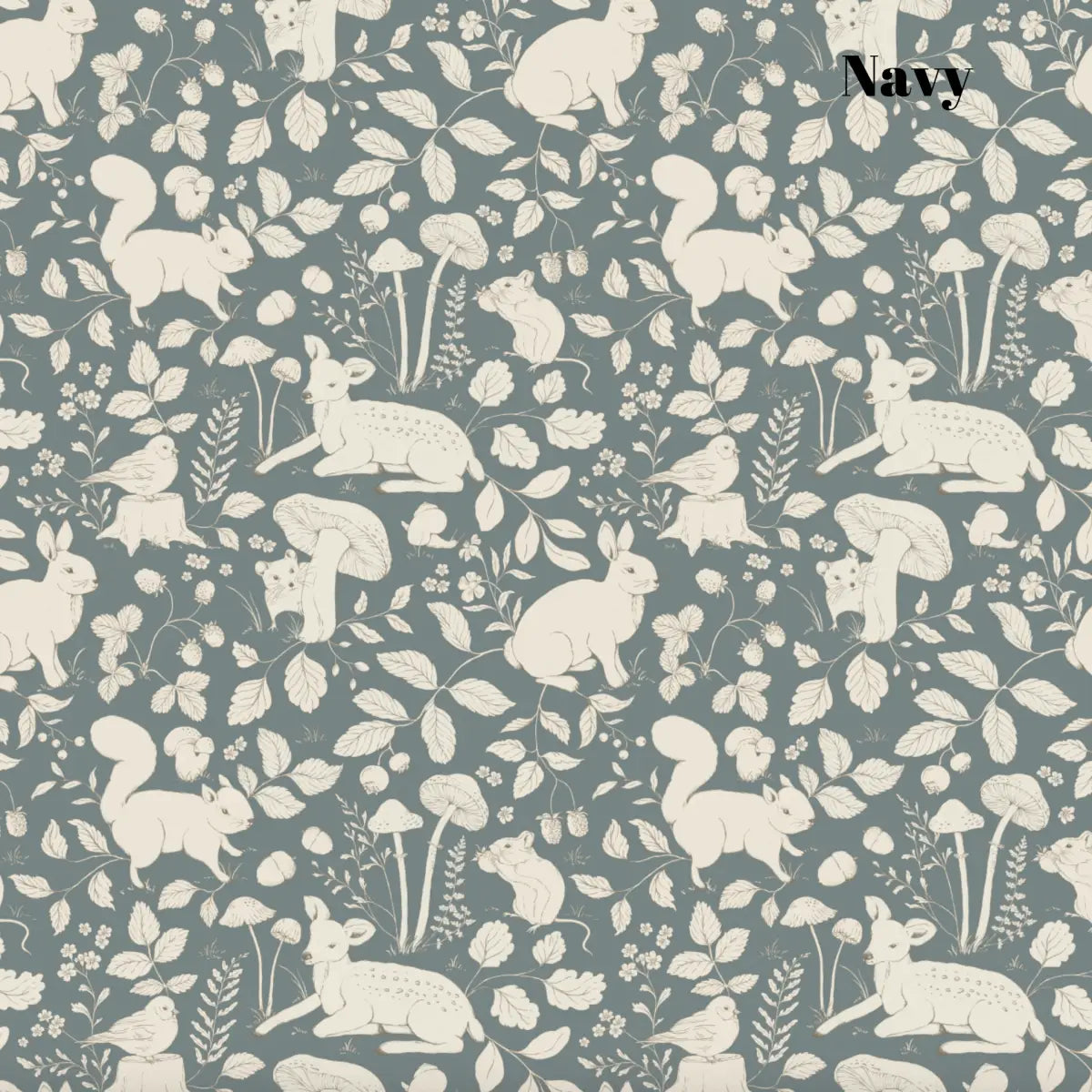 Finch Wallpaper - Bunnies Deer and Squirrels - by Daphne and Sage - Sample 1 foot by 1 foot / Navy - Loomwell Home Goods