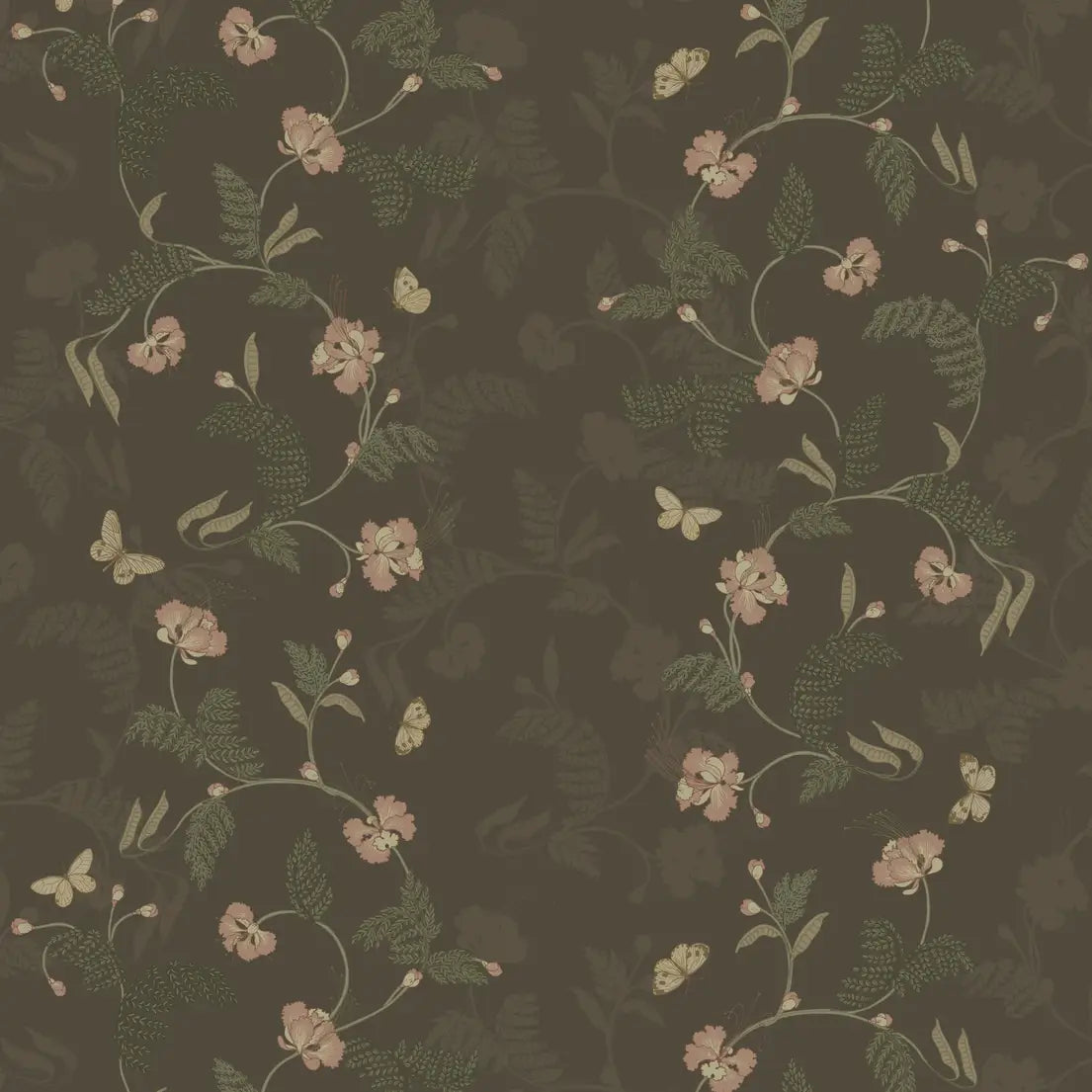 Finlay Wallpaper - Flowers and Vines - by Grateful Artsy Soul - Sample 1 foot by 1 foot / Dark Green - Loomwell Home