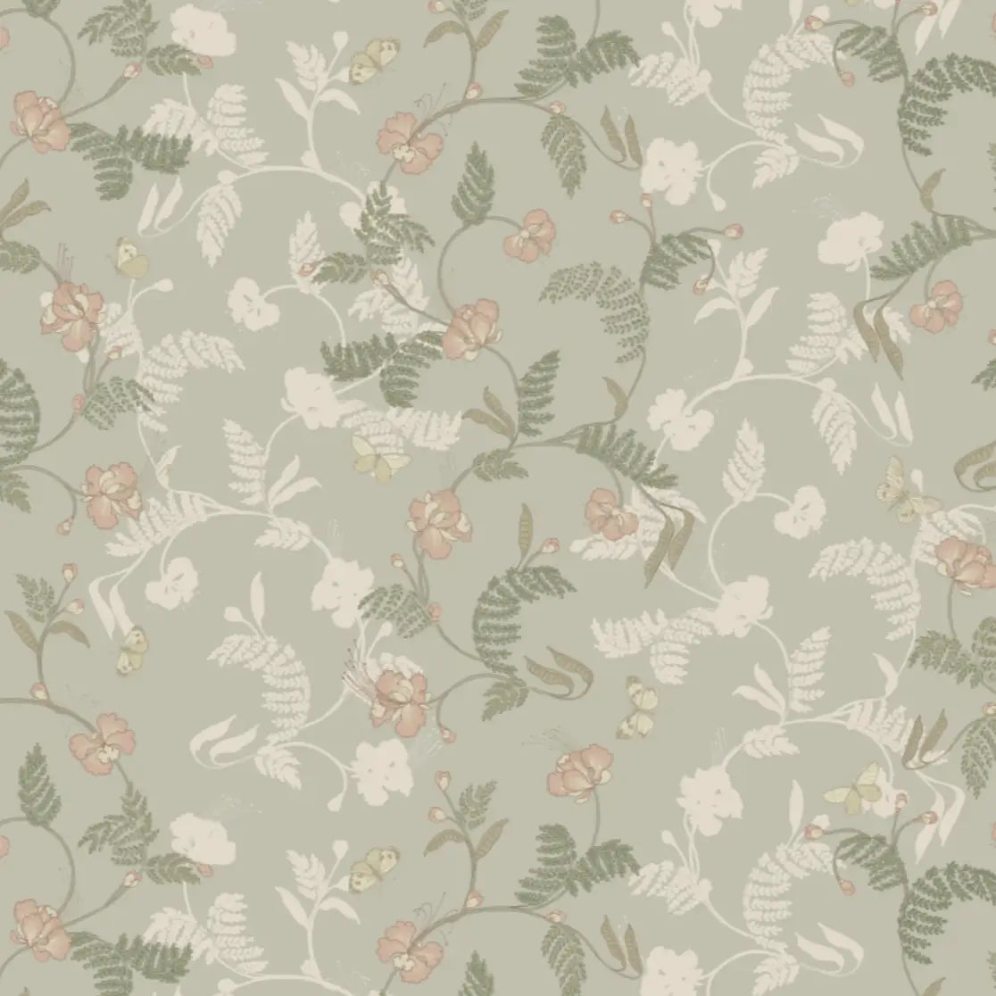 Finlay Wallpaper - Flowers and Vines - by Grateful Artsy Soul - Sample 1 foot by 1 foot / Sage - Loomwell Home Goods