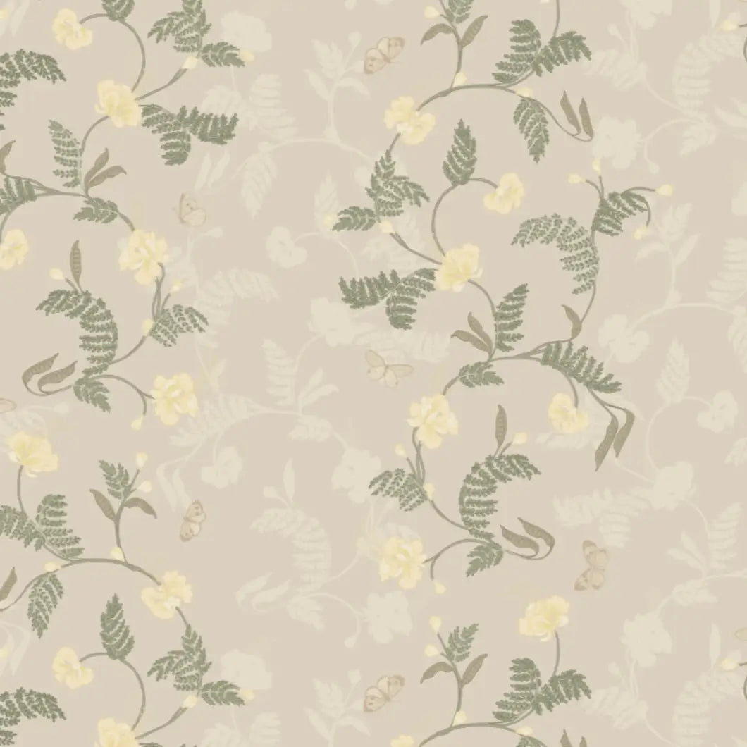 Finlay Wallpaper - Flowers and Vines - by Grateful Artsy Soul - Sample 1 foot by 1 foot / Taupe and Yellow - Loomwell