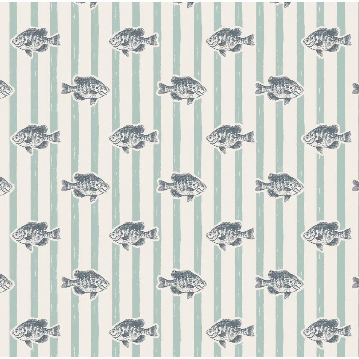 Finn Wallpaper - Fish and Stripes - by Kim Hallquist Designs - Sample 1 foot by 1 foot / Blue - Loomwell Home Goods