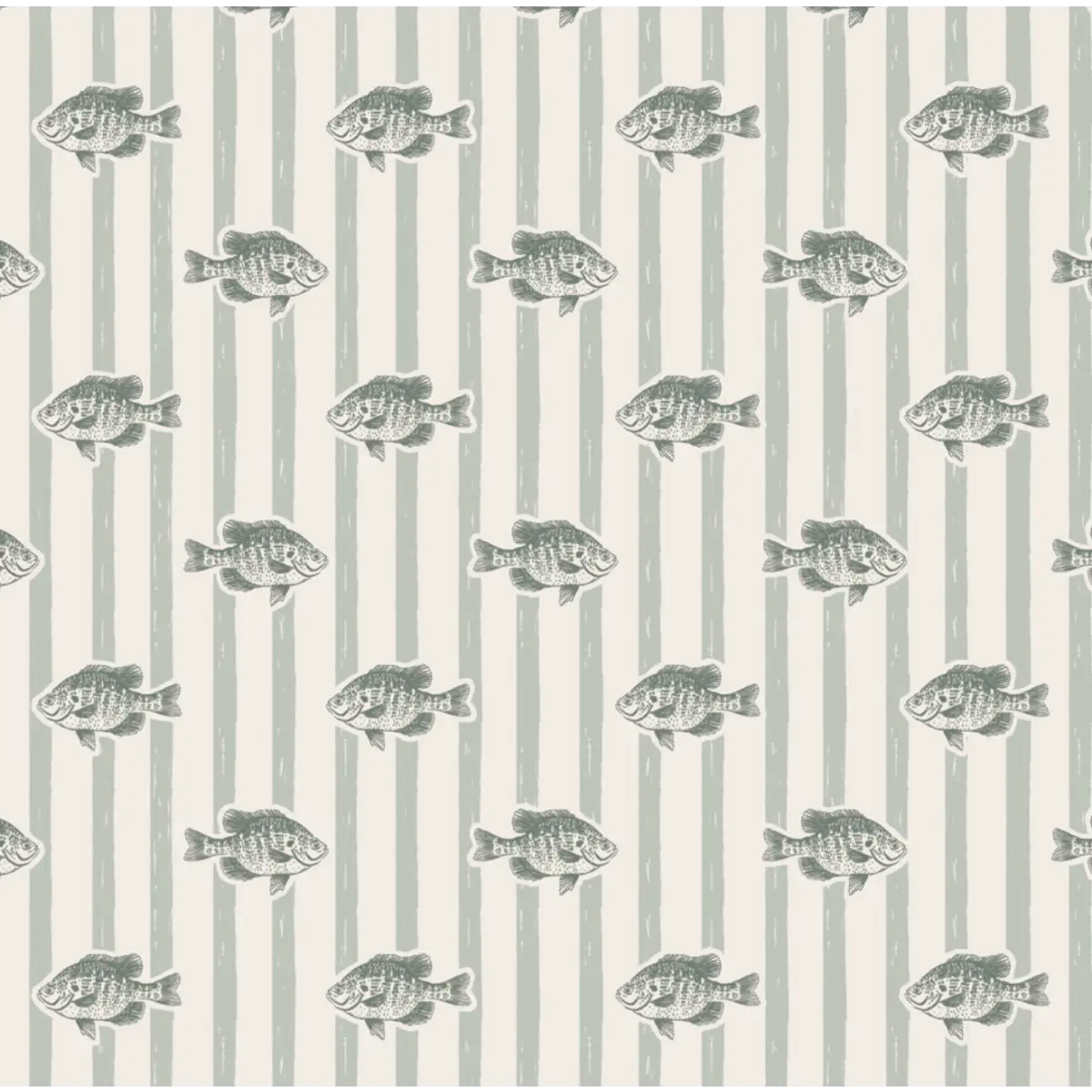 Finn Wallpaper - Fish and Stripes - by Kim Hallquist Designs - Sample 1 foot by 1 foot / Green - Loomwell Home Goods