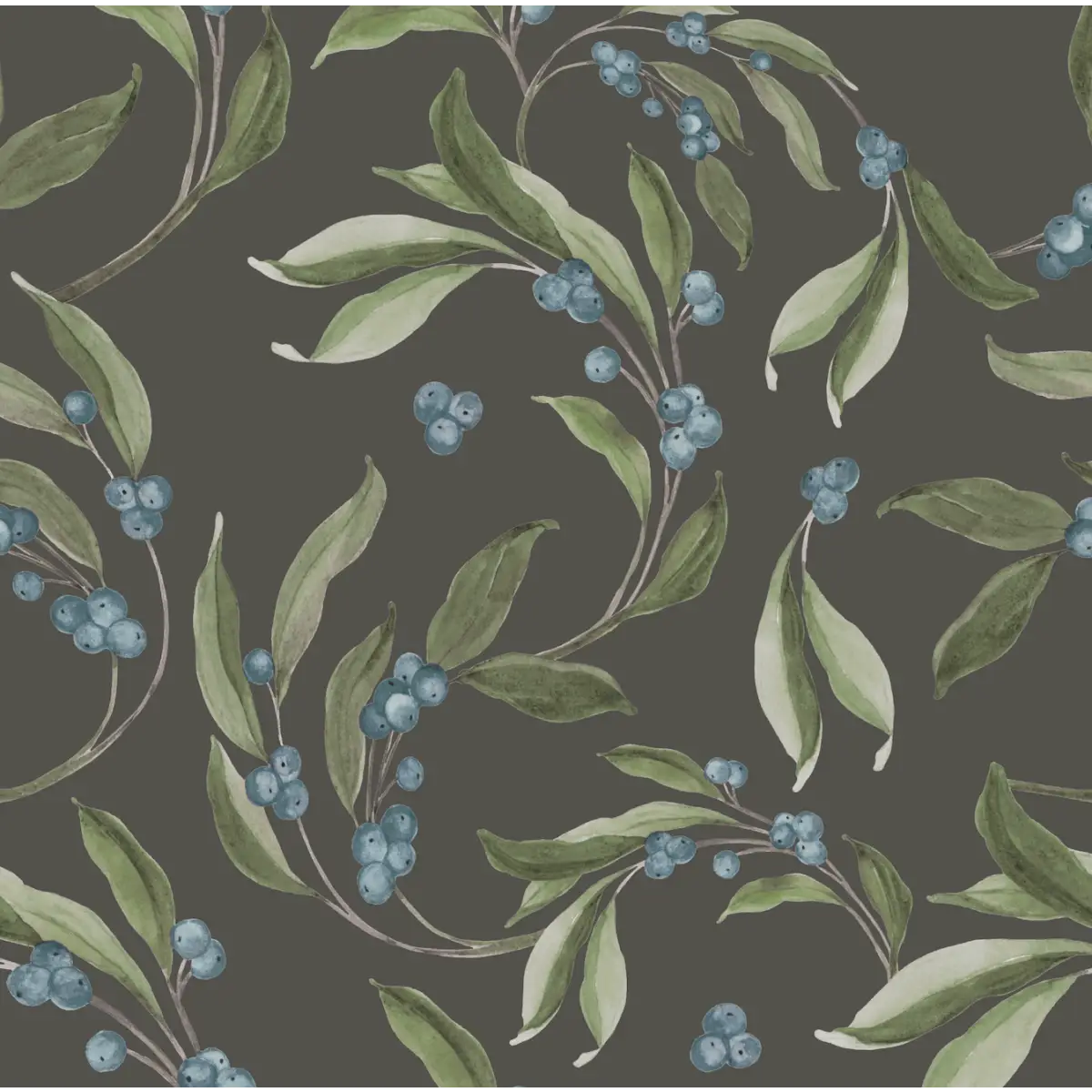 Finnegan Wallpaper - Blueberries - by Taddy Mikelaites - Sample 1 foot by 1 foot / Black and Blue - Loomwell Home Goods