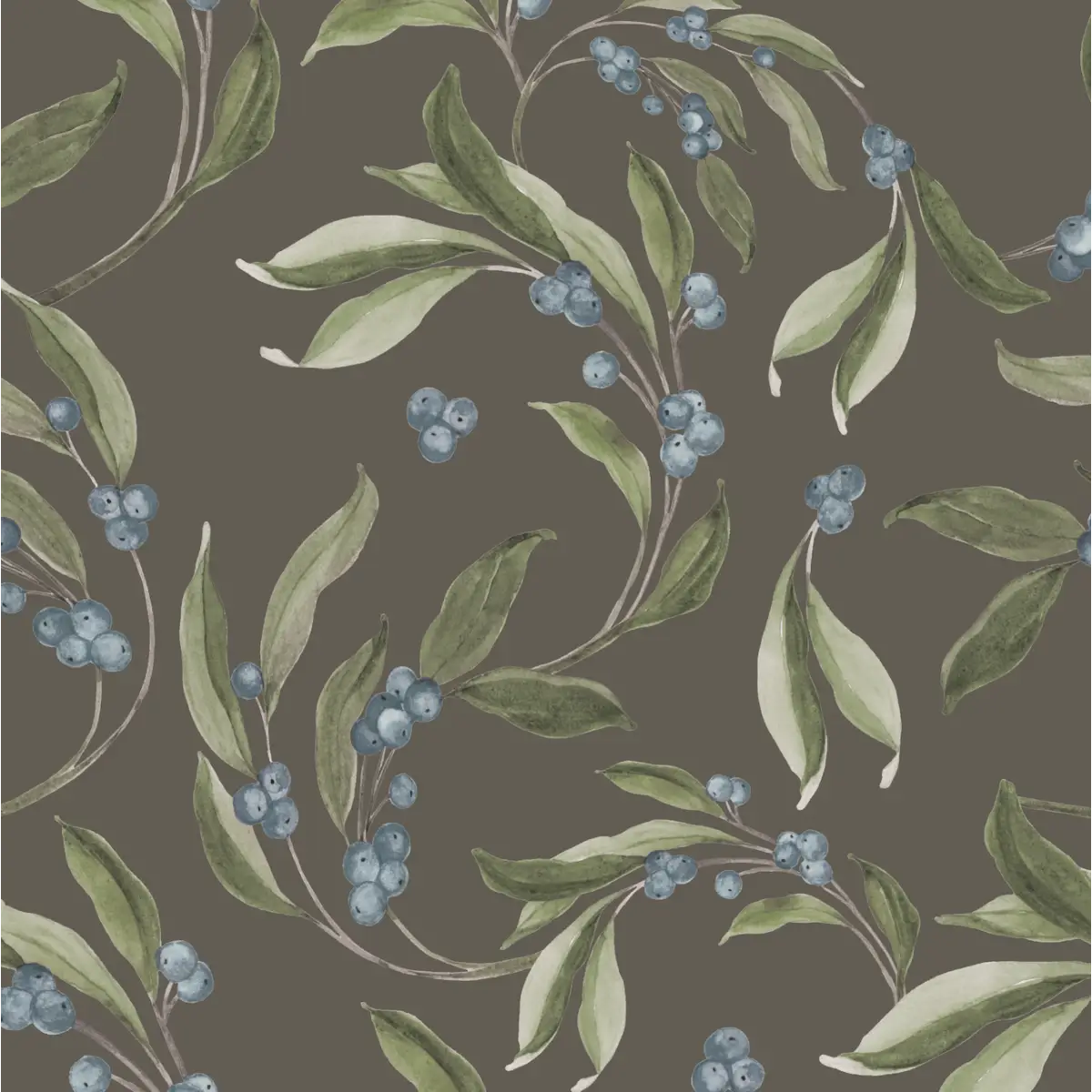 Finnegan Wallpaper - Blueberries - by Taddy Mikelaites - Sample 1 foot by 1 foot / Charcoal and Blue - Loomwell Home