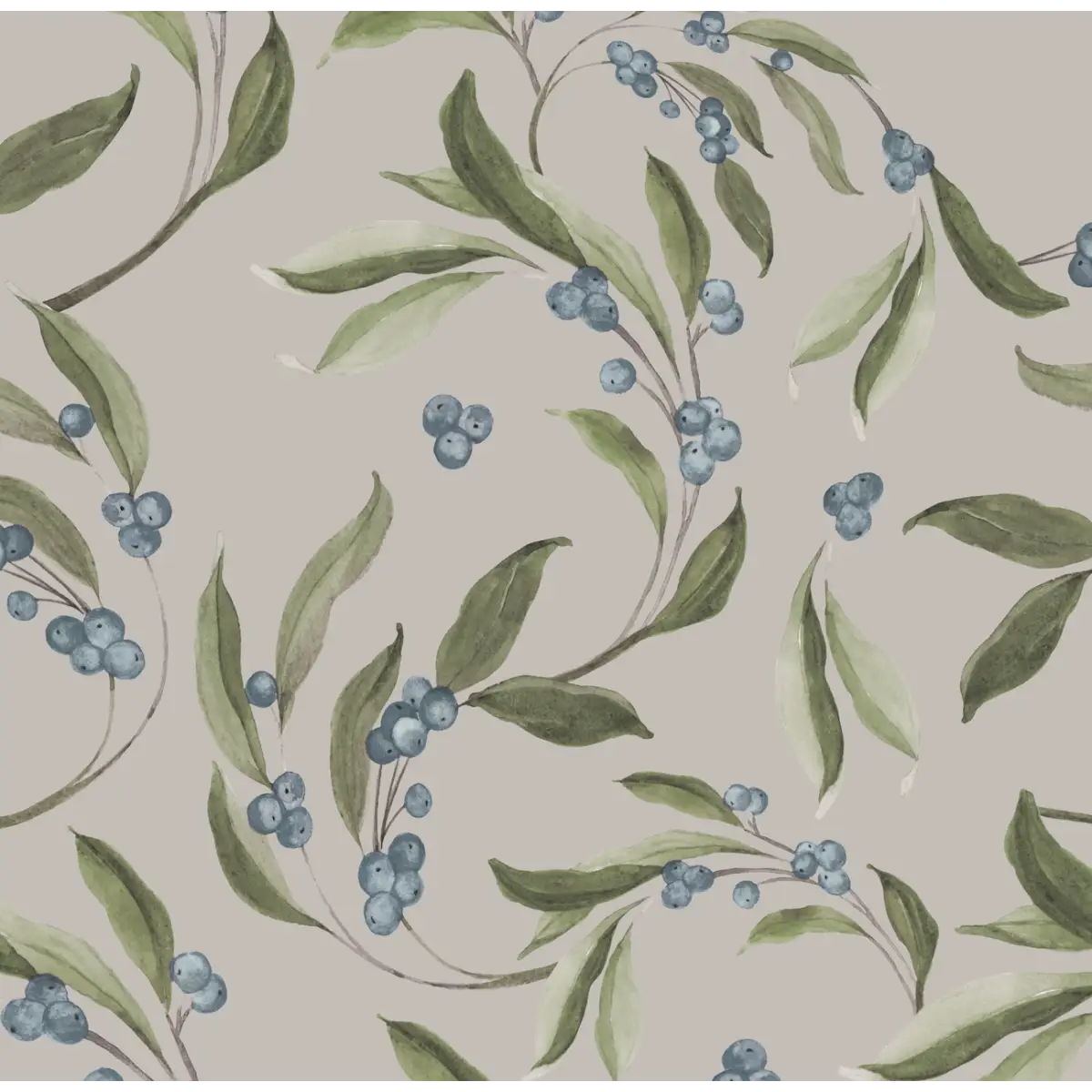 Finnegan Wallpaper - Blueberries - by Taddy Mikelaites - Sample 1 foot by 1 foot / Light Gray and Blue - Loomwell Home