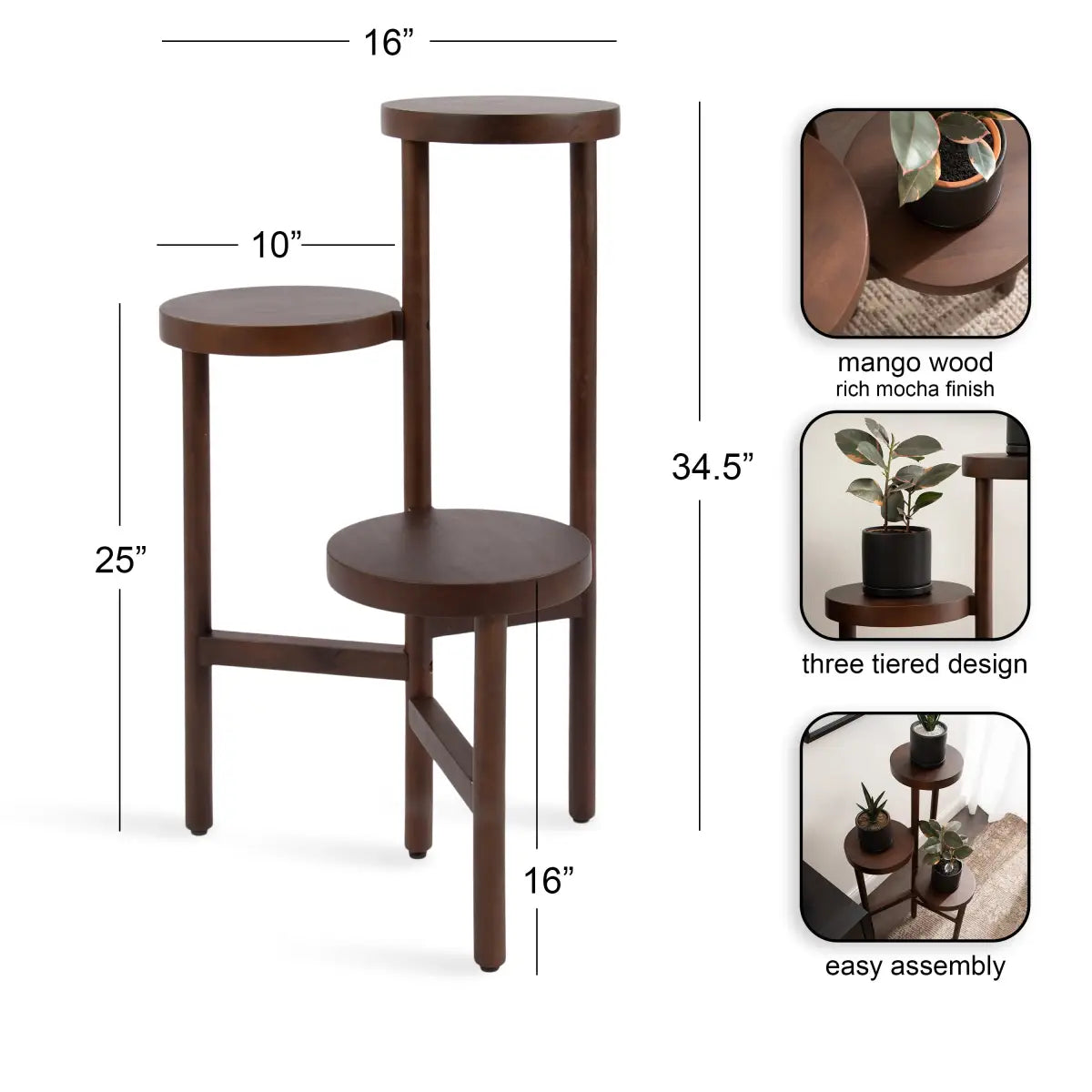 Fitley Wooden Plant Stand - 3 Tiers - kateandlaurel