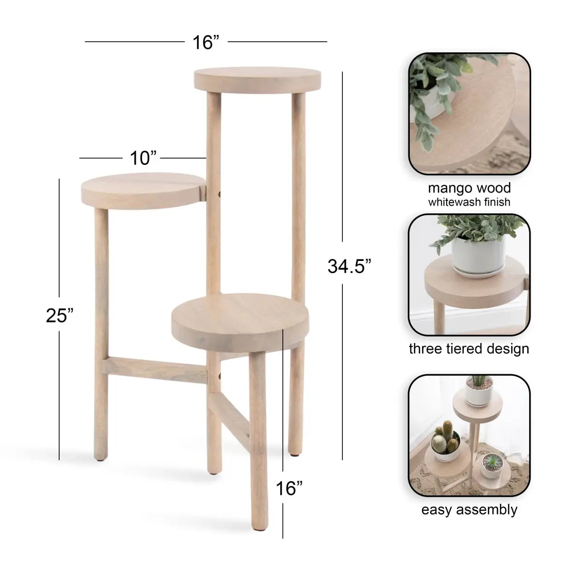 Fitley Wooden Plant Stand - 3 Tiers - kateandlaurel