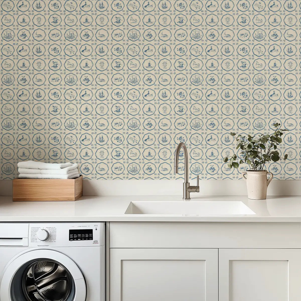 Fitz Wallpaper - Blue Delft Tiles - by House of Haricot - Loomwell Home Goods