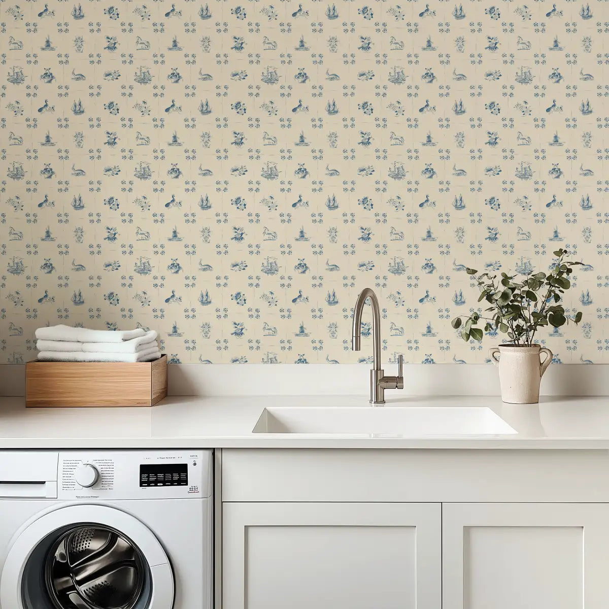 Fitz Wallpaper - Blue Delft Tiles - by House of Haricot - Loomwell Home Goods