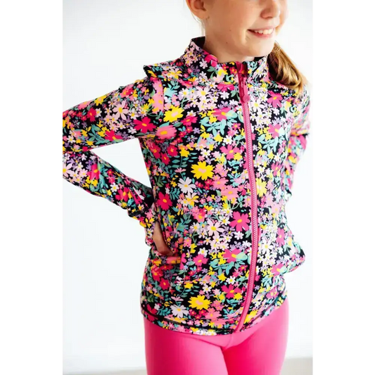 Flexible Floral Ruffle Activewear Zip Jacket - Mila & Rose ®