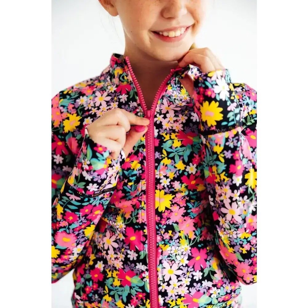 Flexible Floral Ruffle Activewear Zip Jacket - Mila & Rose ®