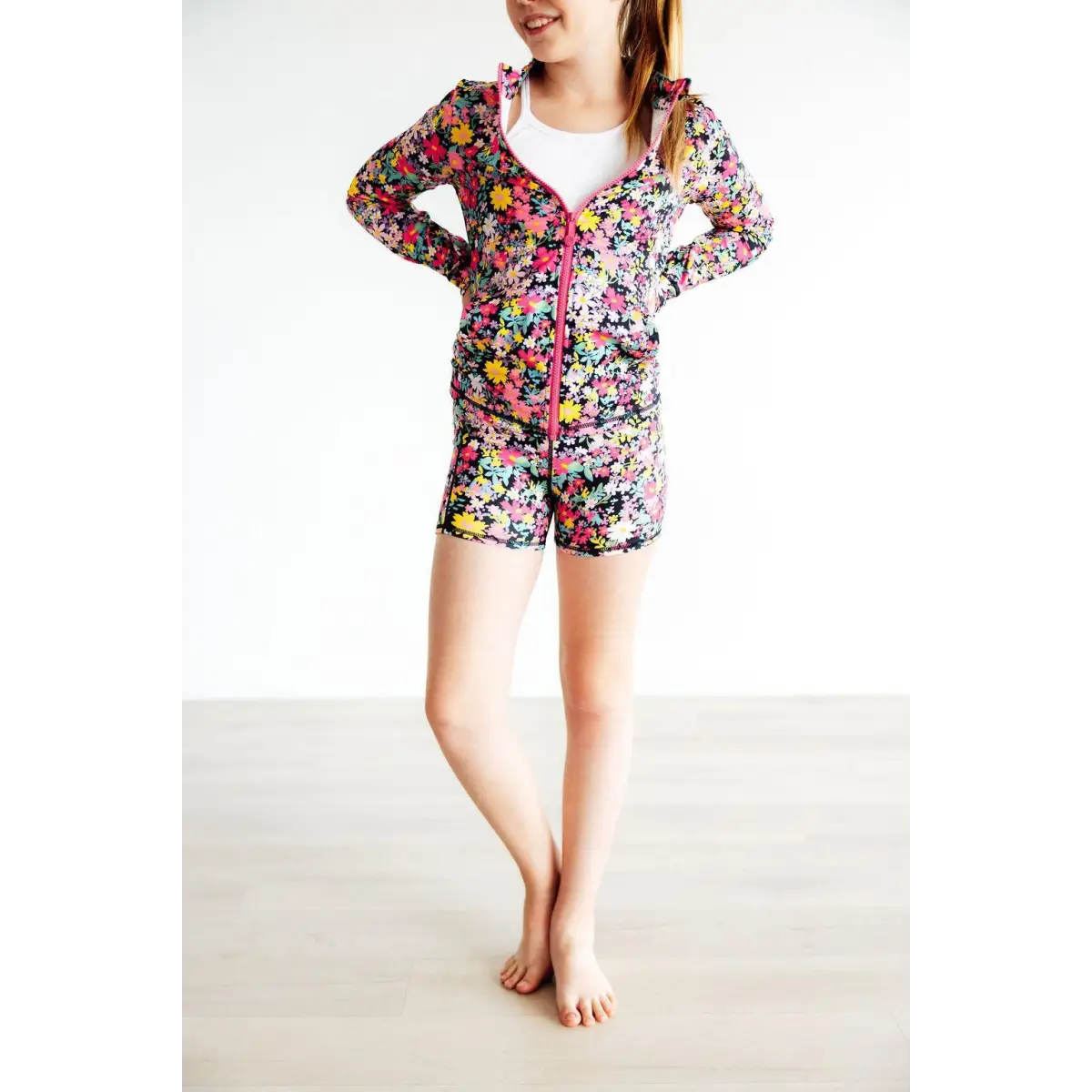 Flexible Floral Ruffle Activewear Zip Jacket - Mila & Rose ®