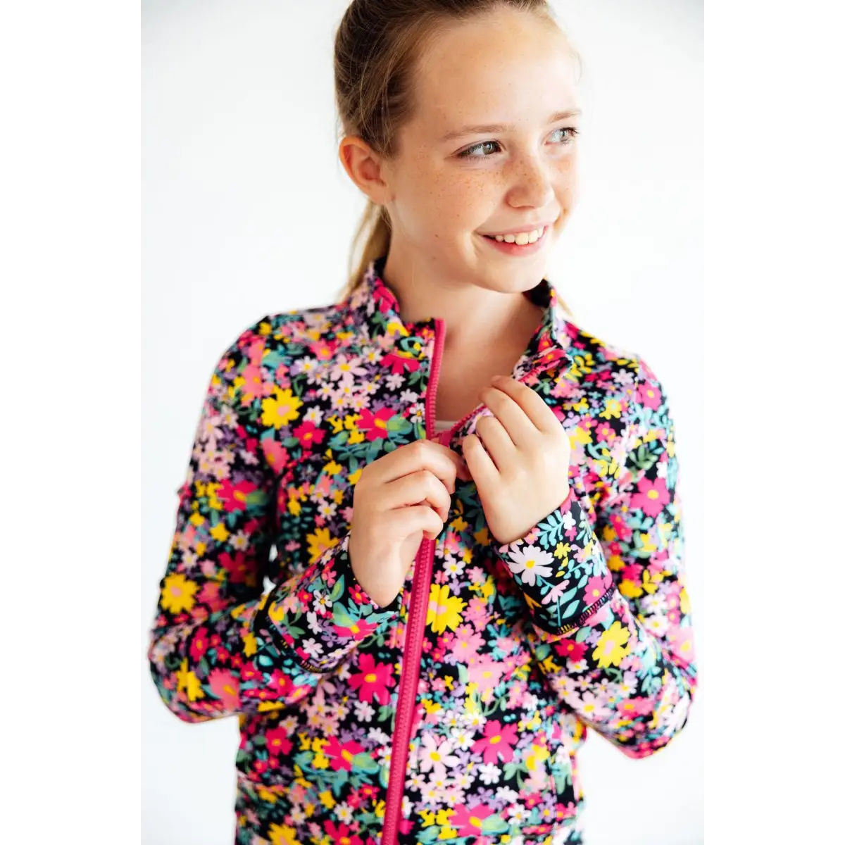 Flexible Floral Ruffle Activewear Zip Jacket - Mila & Rose ®