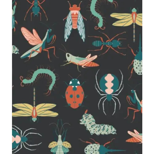 Flick Wallpaper - Insects Bugs - by Kristi Vargo - Sample 1 foot by 1 foot / Charcoal - Loomwell Home Goods