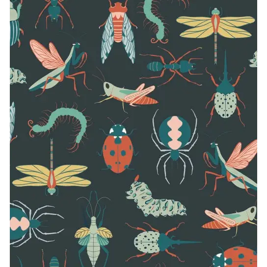 Flick Wallpaper - Insects Bugs - by Kristi Vargo - Sample 1 foot by 1 foot / Dark Blue - Loomwell Home Goods