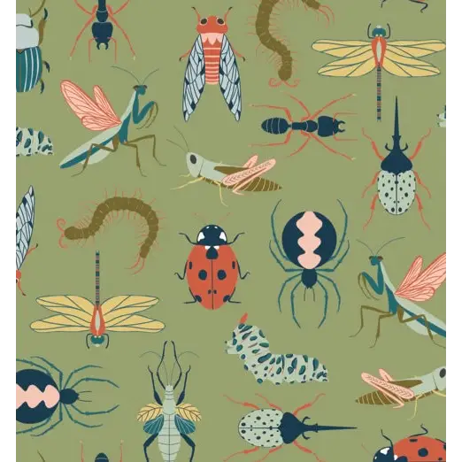 Flick Wallpaper - Insects Bugs - by Kristi Vargo - Sample 1 foot by 1 foot / Green - Loomwell Home Goods