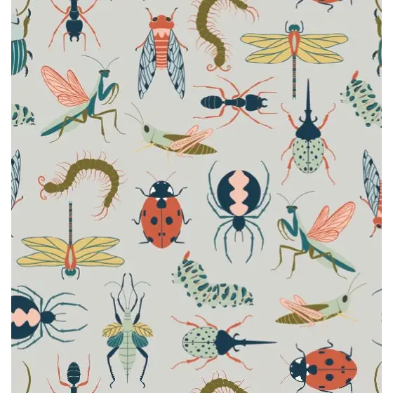 Flick Wallpaper - Insects Bugs - by Kristi Vargo - Sample 1 foot by 1 foot / Light Gray - Loomwell Home Goods