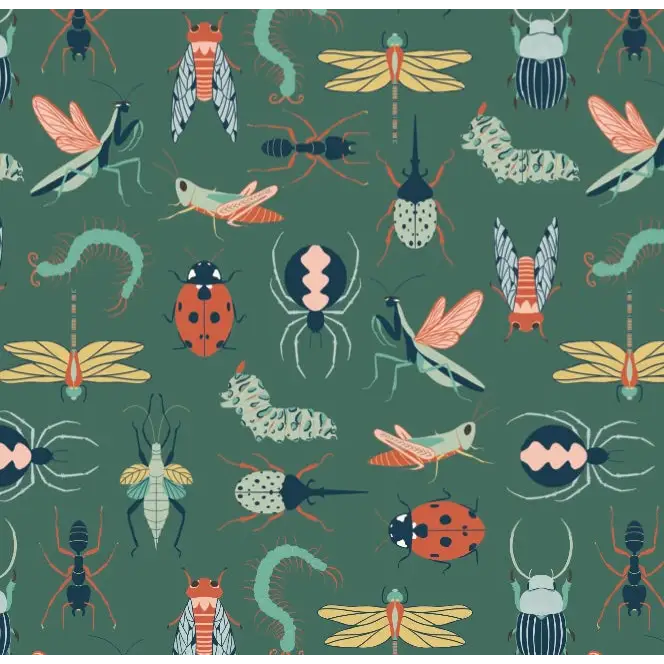 Flick Wallpaper - Insects Bugs - by Kristi Vargo - Sample 1 foot by 1 foot / Teal - Loomwell Home Goods