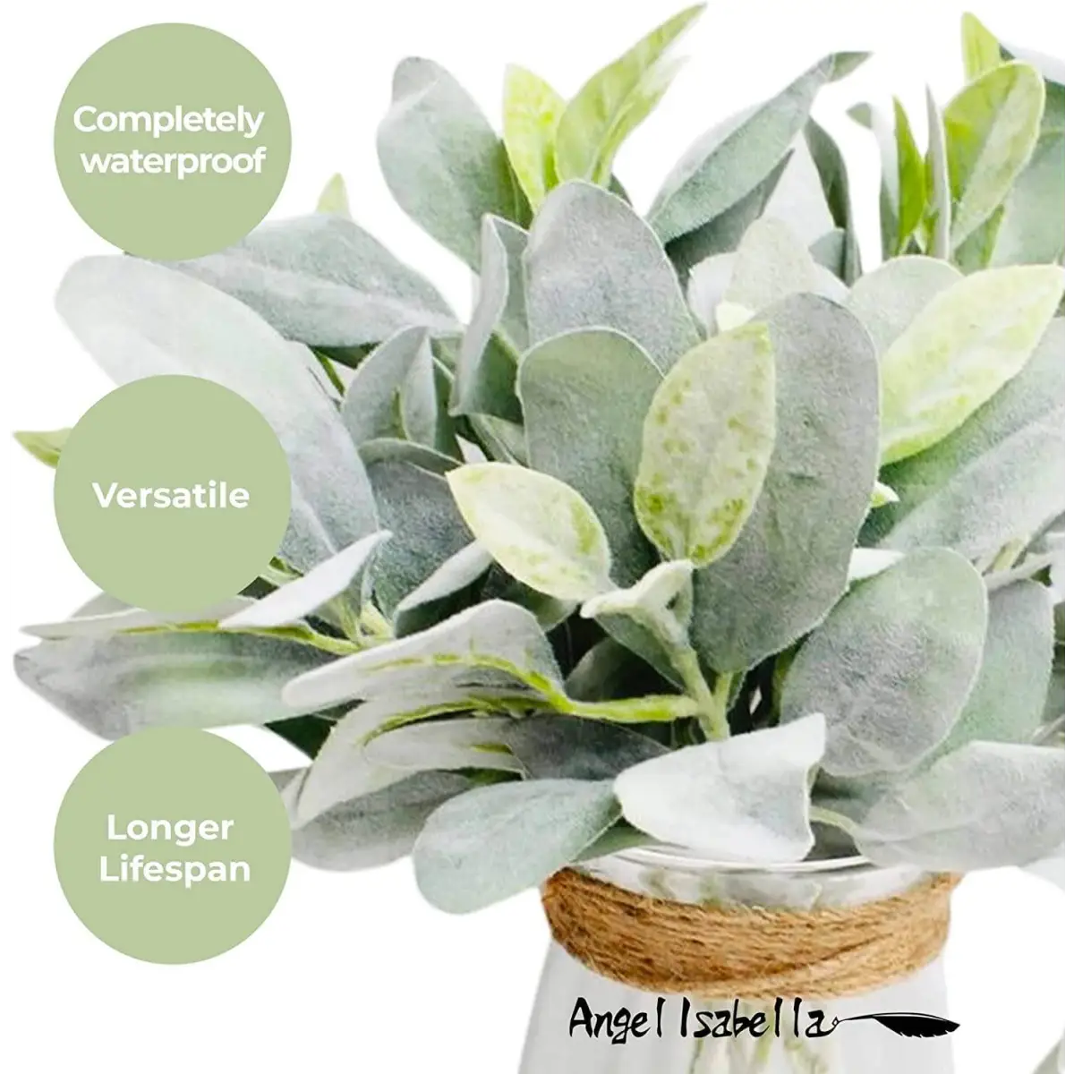 Flocked Lamb’s Ear 14’’ Stem - Angel Isabella