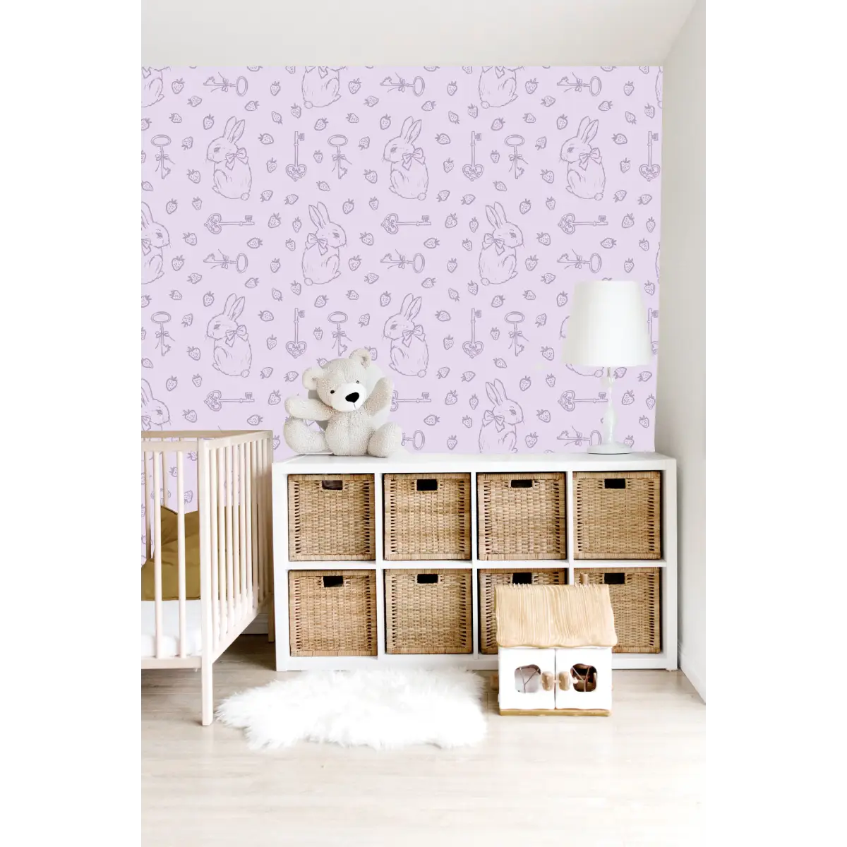 Flopsy Wallpaper - Pastel Bunnies Berries and Keys - Loomwell Home Goods