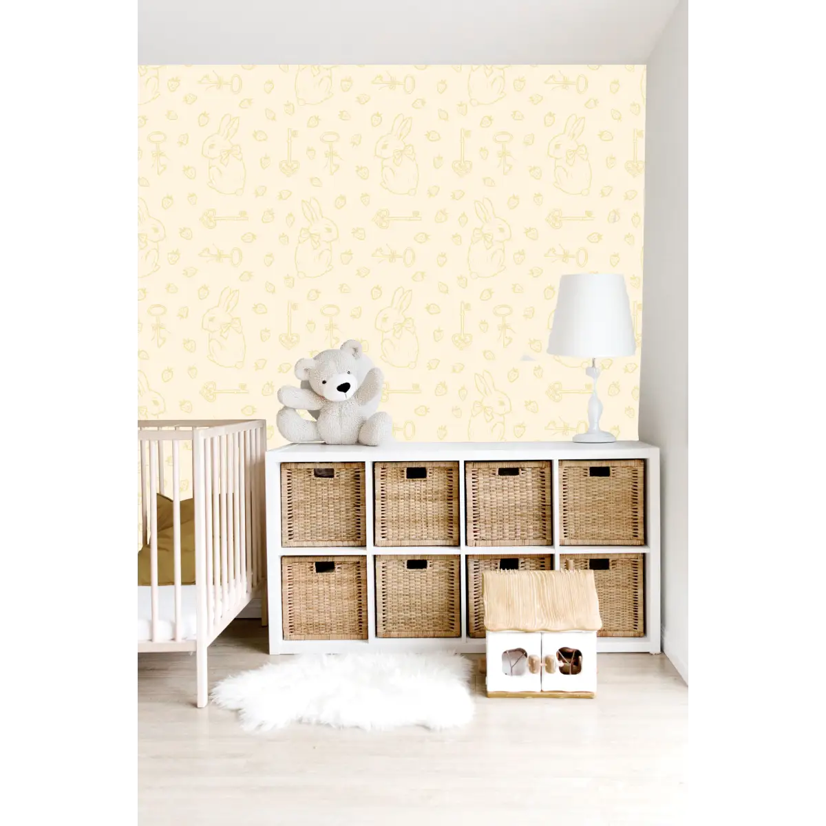 Flopsy Wallpaper - Pastel Bunnies Berries and Keys - Loomwell Home Goods