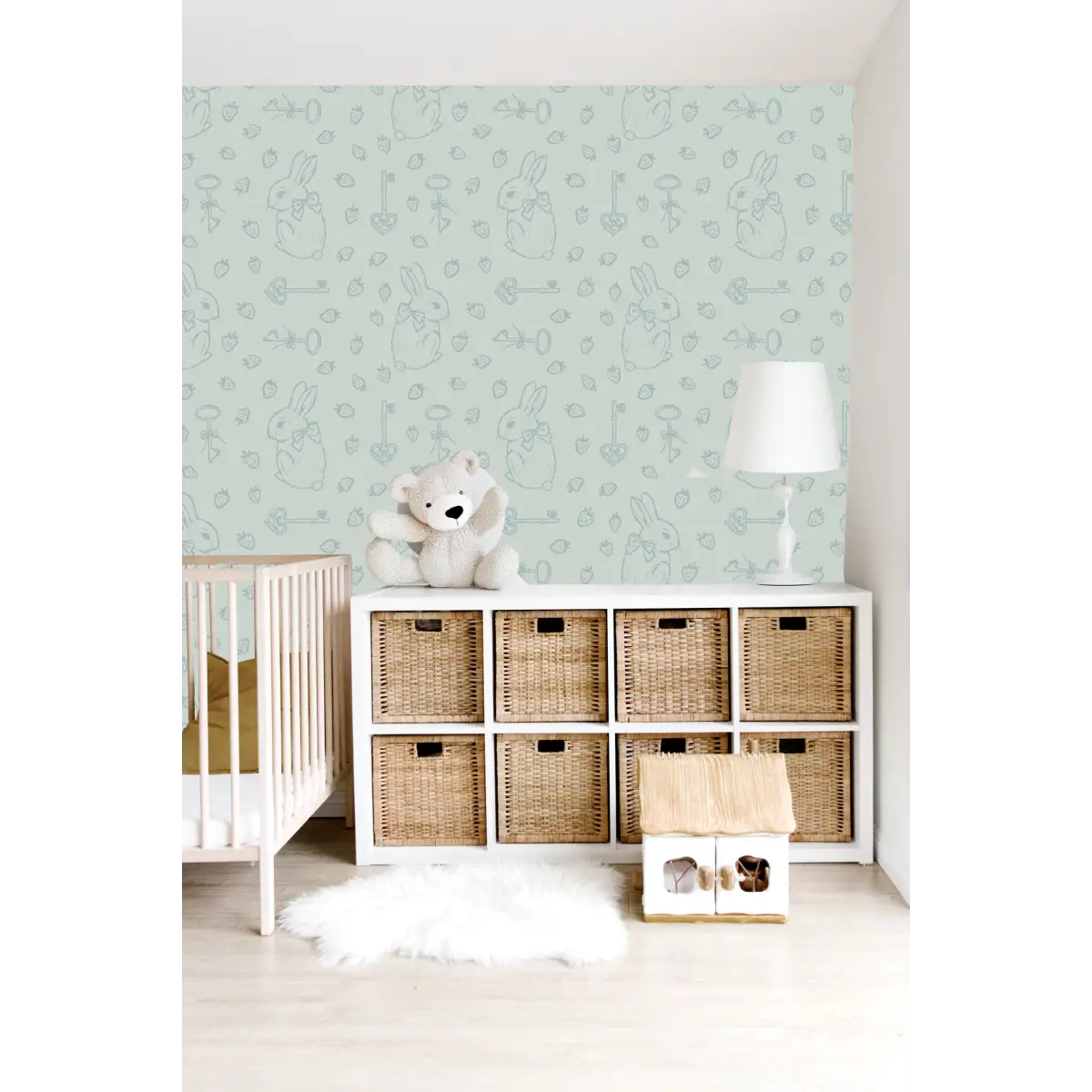 Flopsy Wallpaper - Pastel Bunnies Berries and Keys - Loomwell Home Goods