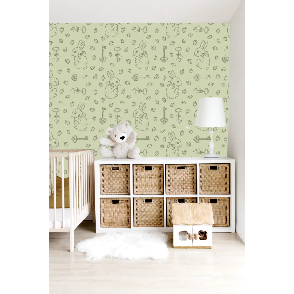 Flopsy Wallpaper - Pastel Bunnies Berries and Keys - Loomwell Home Goods