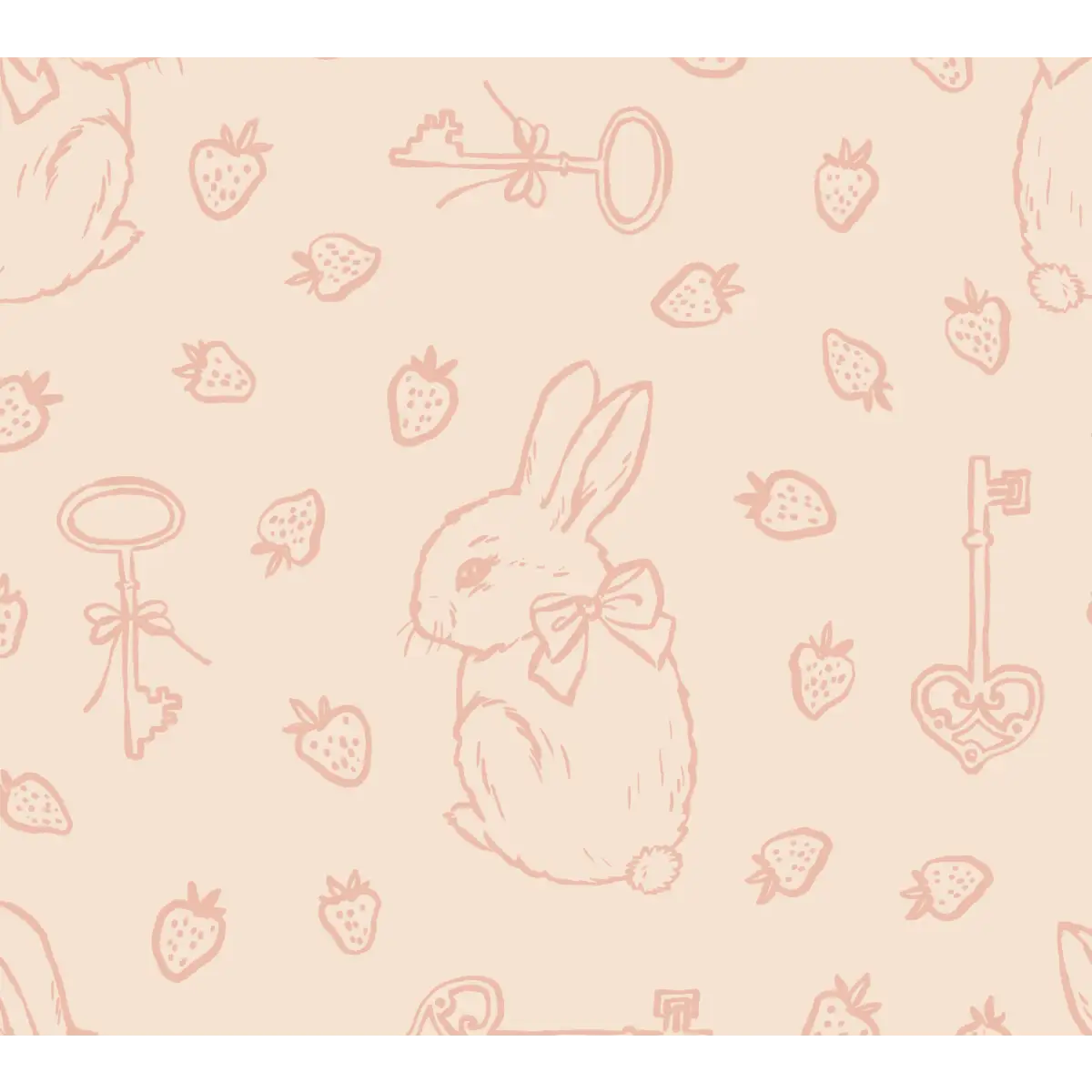 Flopsy Wallpaper - Pastel Bunnies Berries and Keys - Sample 1 foot by 1 foot / Pink - Loomwell Home Goods
