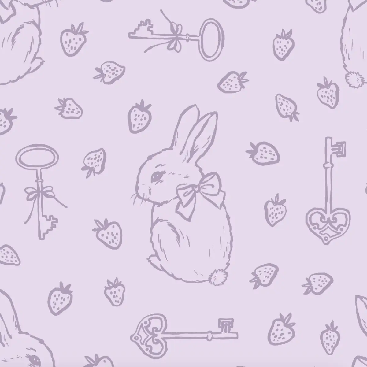 Flopsy Wallpaper - Pastel Bunnies Berries and Keys - Sample 1 foot by 1 foot / Purple - Loomwell Home Goods