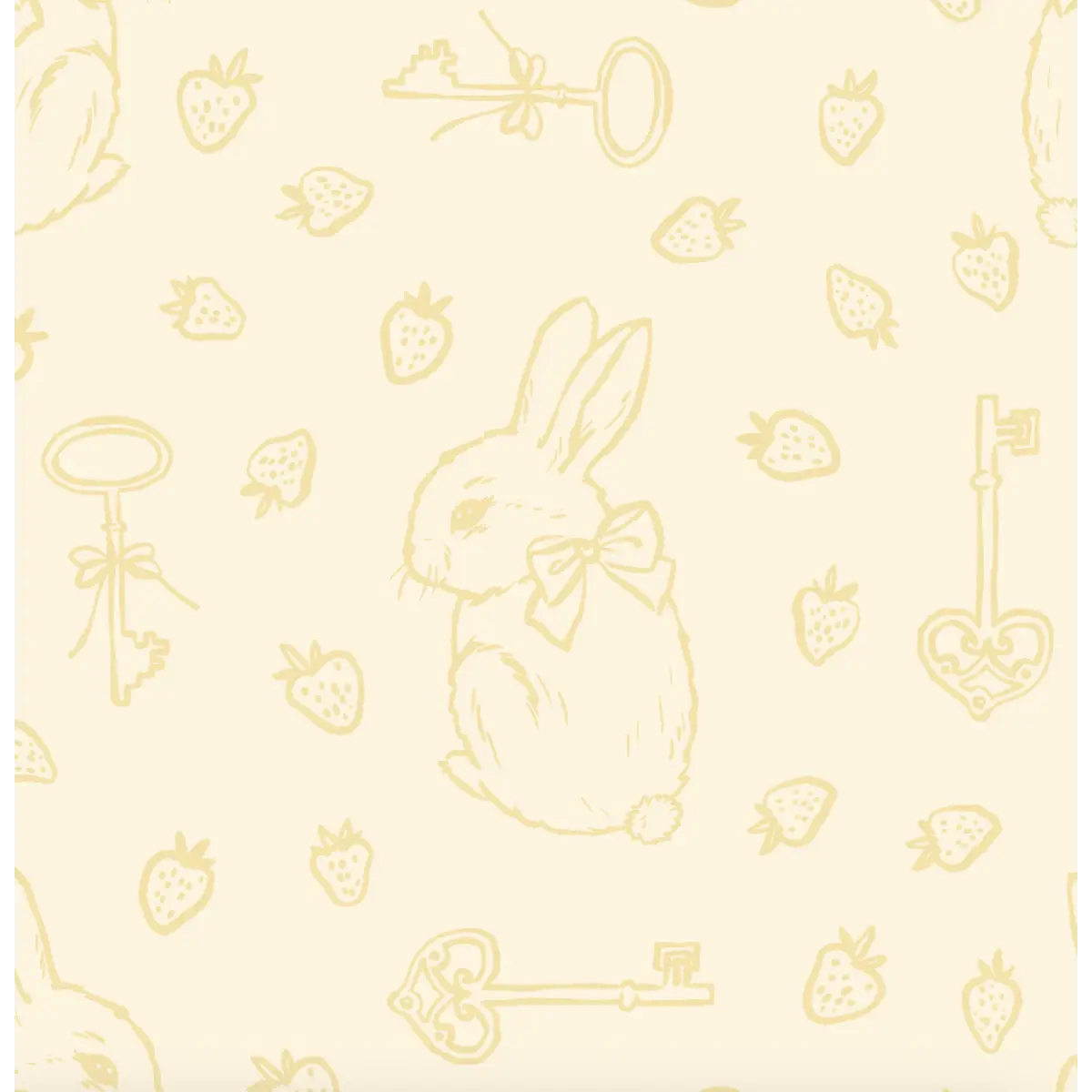 Flopsy Wallpaper - Pastel Bunnies Berries and Keys - Sample 1 foot by 1 foot / Yellow - Loomwell Home Goods