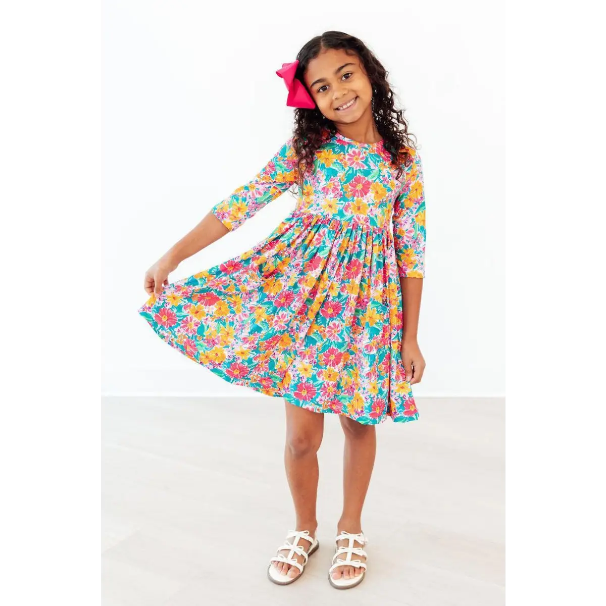 Pocket Twirl Dress - Floral Fiesta 3/4 Sleeve - Mila & Rose ®