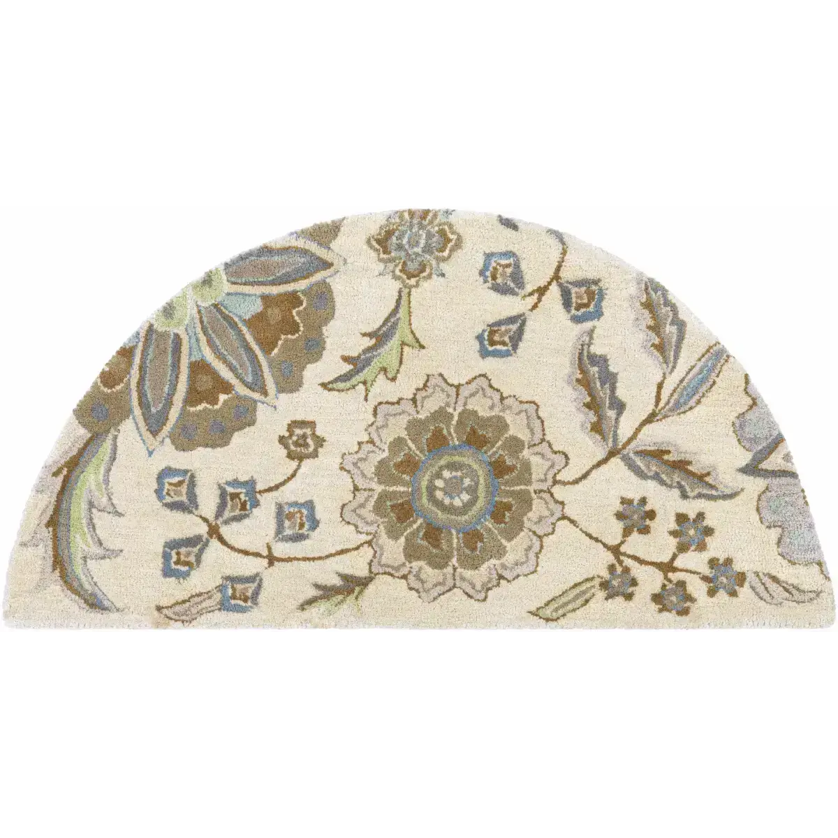 Floral Wool Area Rug - 2’ x 4’ Half-Circle - Boutique Rugs