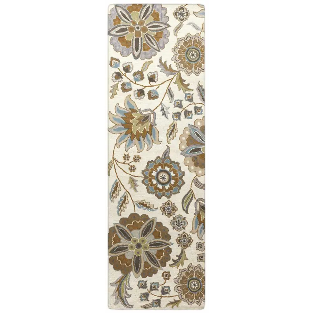 Floral Wool Area Rug - 2’6’’ x 8’ Runner - Boutique Rugs