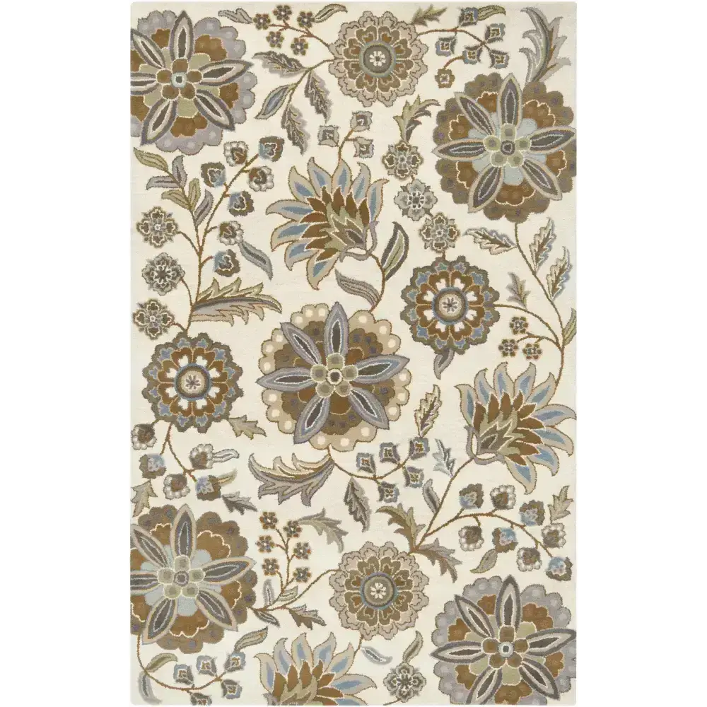 Floral Wool Area Rug - 5’ x 8’ Rectangle - Boutique Rugs