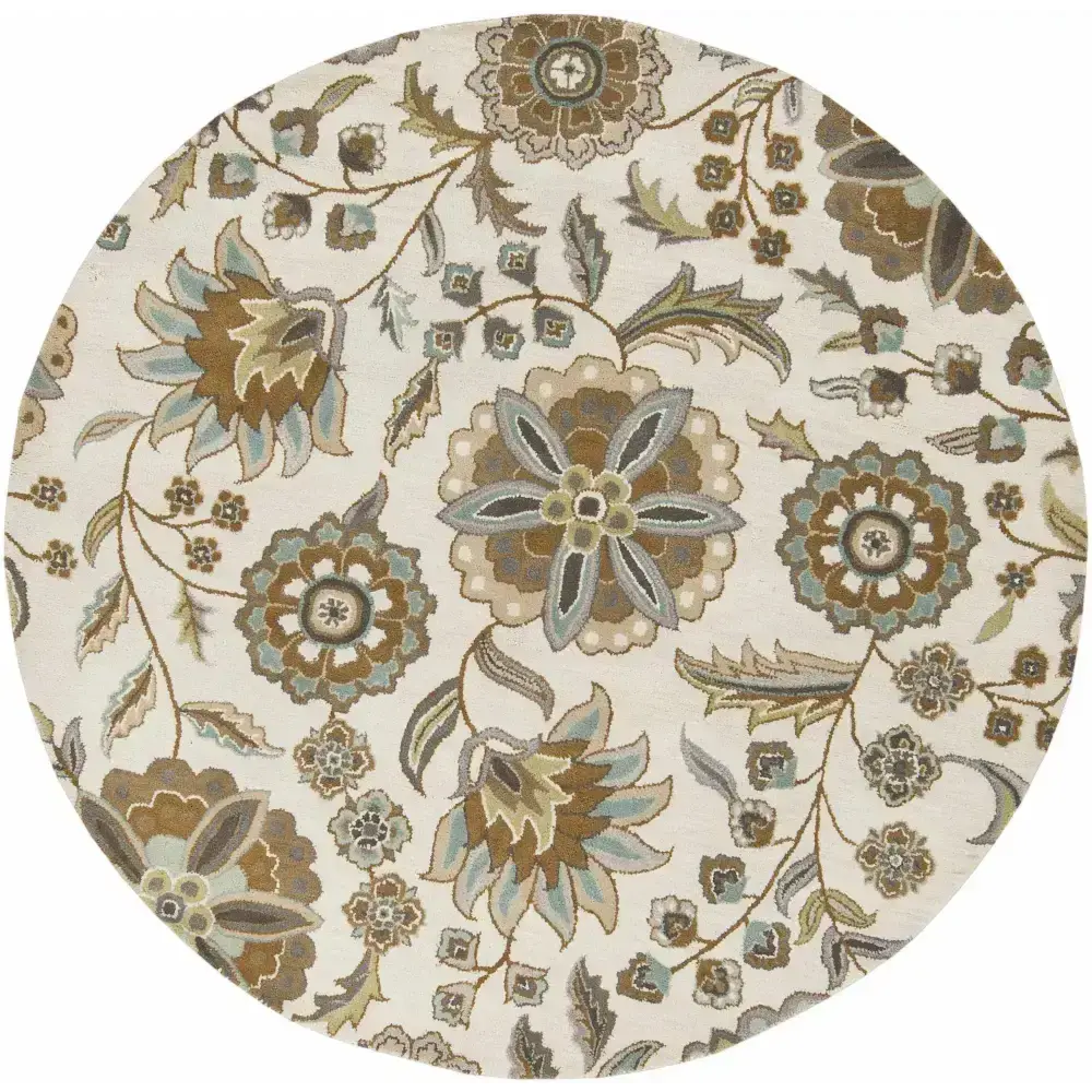 Floral Wool Area Rug - 6’ Round - Boutique Rugs
