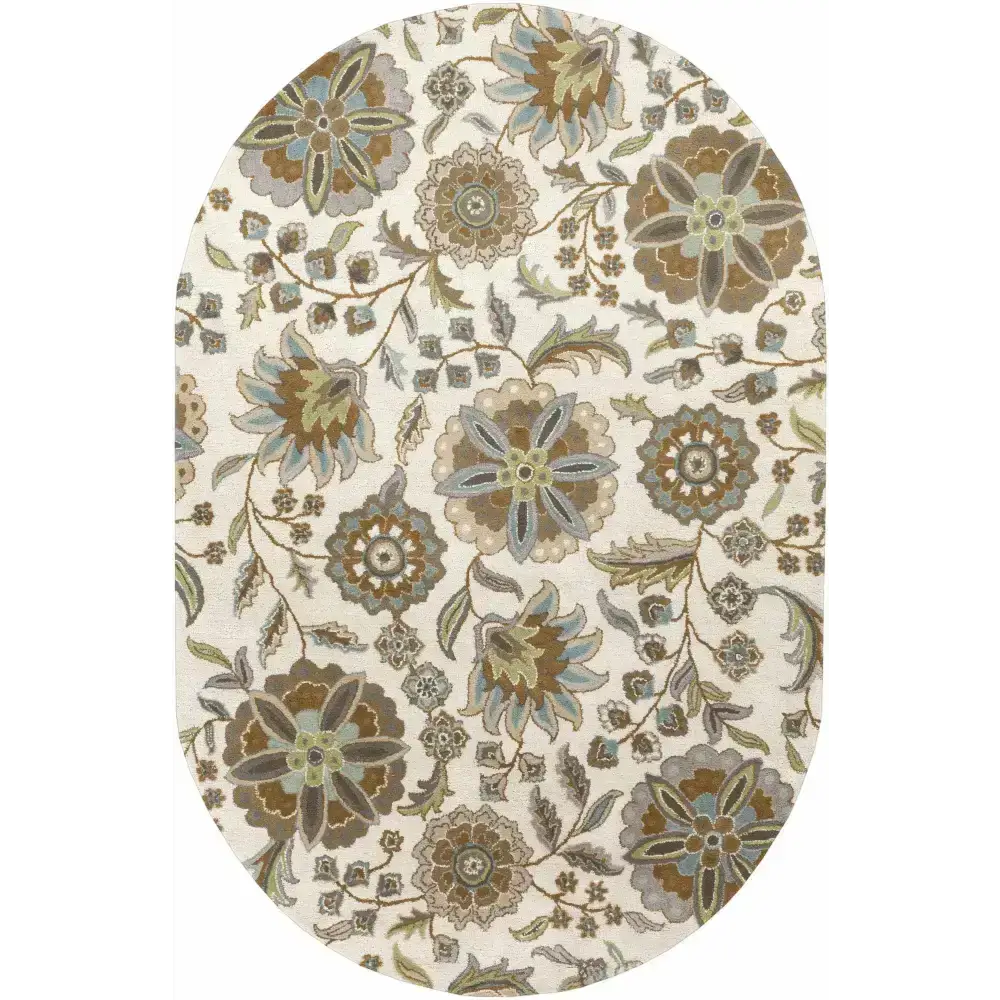 Floral Wool Area Rug - 6’ x 9’ Oval - Boutique Rugs