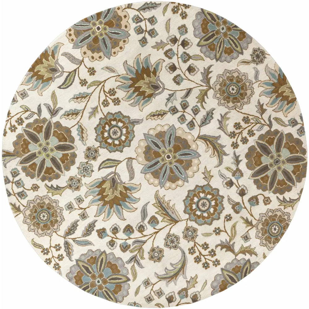 Floral Wool Area Rug - 8’ Round - Boutique Rugs