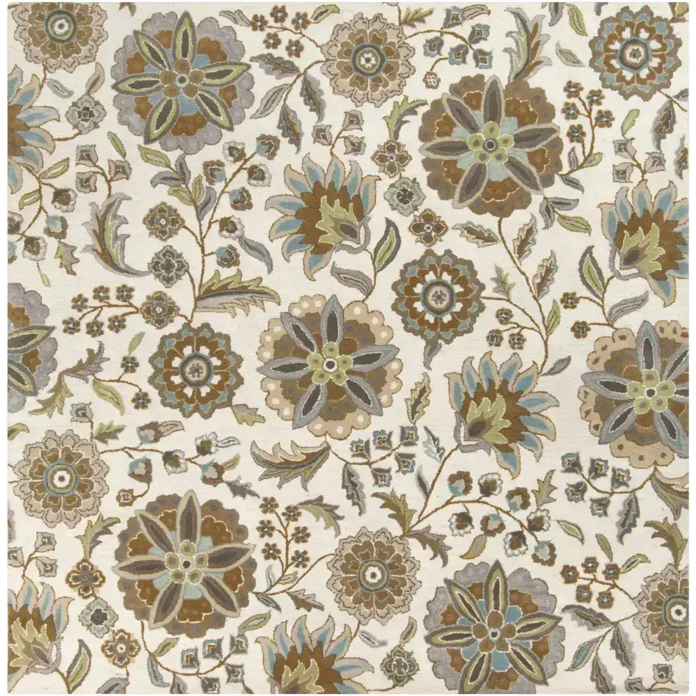 Floral Wool Area Rug - 8’ Square - Boutique Rugs