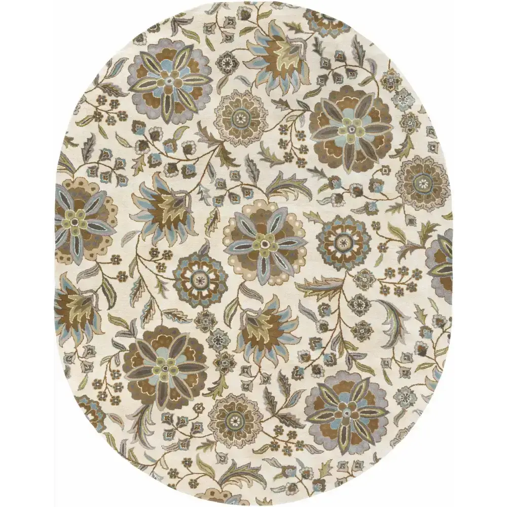 Floral Wool Area Rug - 8’ x 10’ Oval - Boutique Rugs