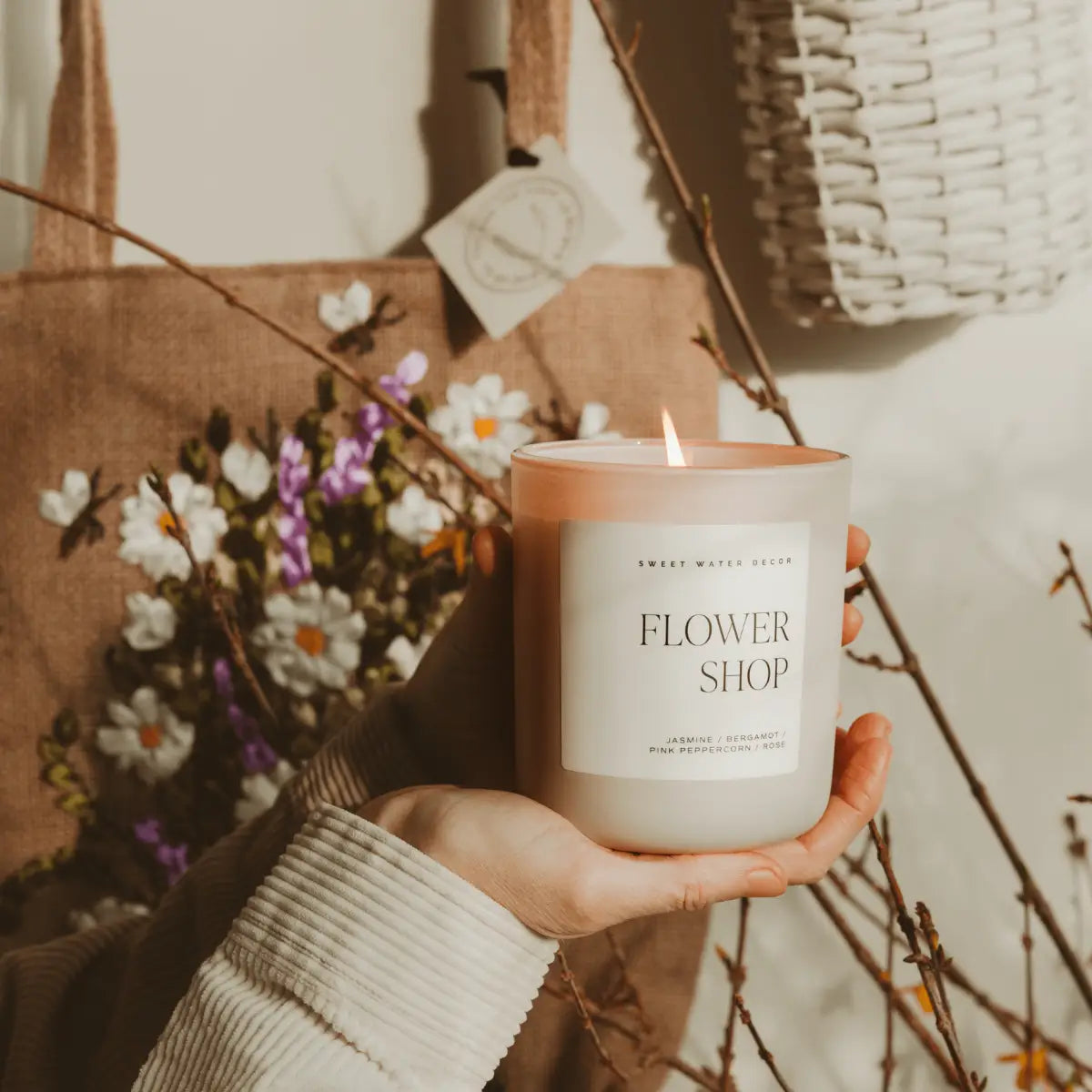 Flower Shop Soy Candle - Tan Matte Jar - 15 oz - Sweet Water Decor