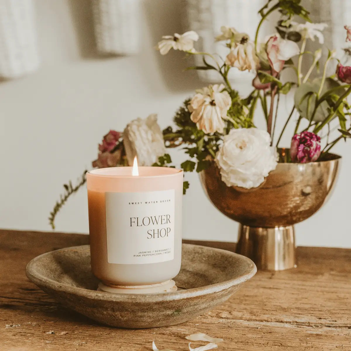 Flower Shop Soy Candle - Tan Matte Jar - 15 oz - Sweet Water Decor