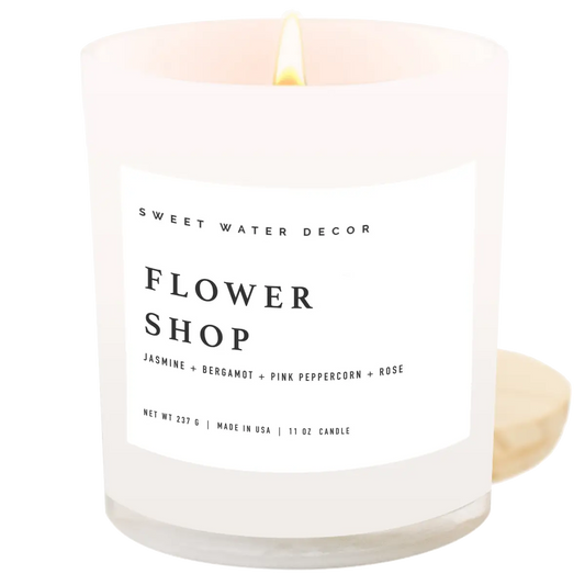 Flower Shop Soy Candle - White Jar - 11 oz - Sweet Water Decor