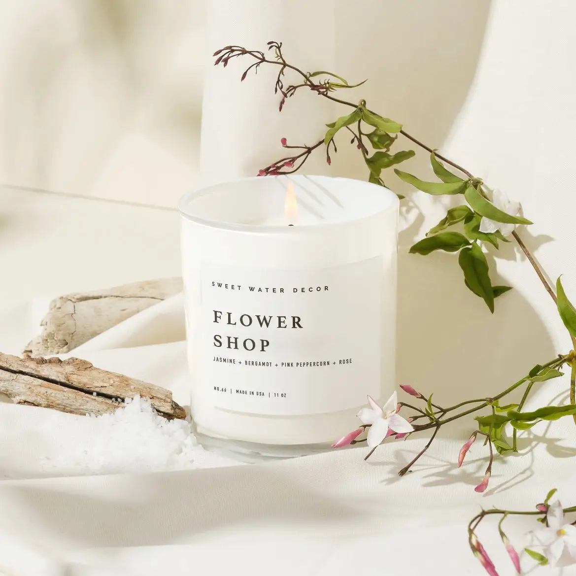 Flower Shop Soy Candle - White Jar - 11 oz - Sweet Water Decor