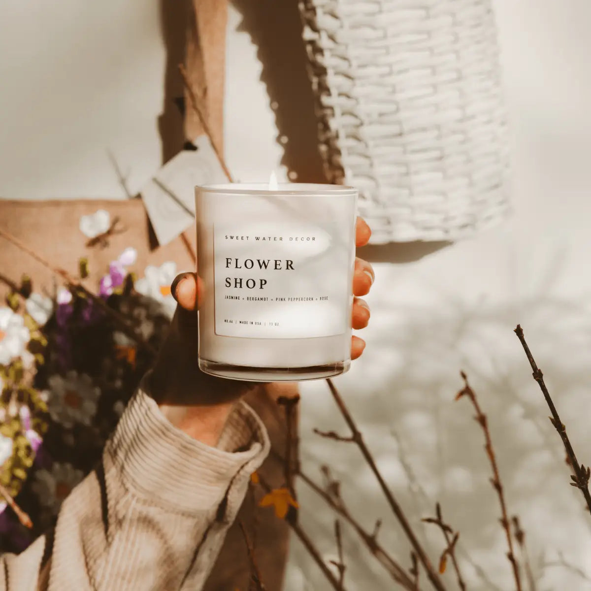 Flower Shop Soy Candle - White Jar - 11 oz - Sweet Water Decor