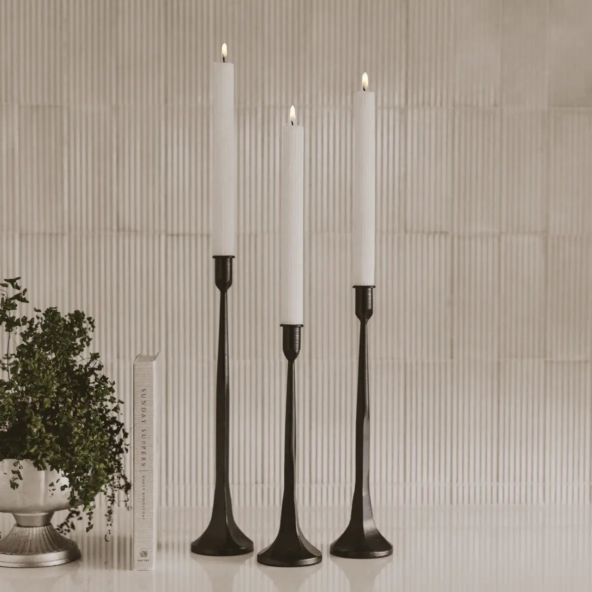 Fluted Taper Candles - Set of 3 - Sweet Water Decor