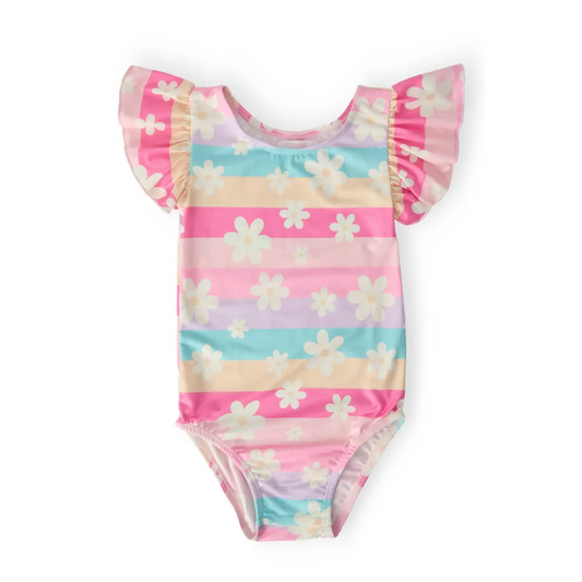 Flutter Sleeve Leotard - Daisy Dreams - Rainbow Floral - 6-12M - Mila & Rose ®