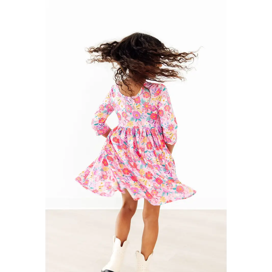 Fluttering Garden 3/4 Sleeve Pocket Twirl Dress - Mila & Rose ®