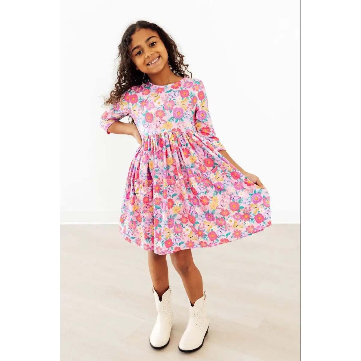 Fluttering Garden 3/4 Sleeve Pocket Twirl Dress - Mila & Rose ®