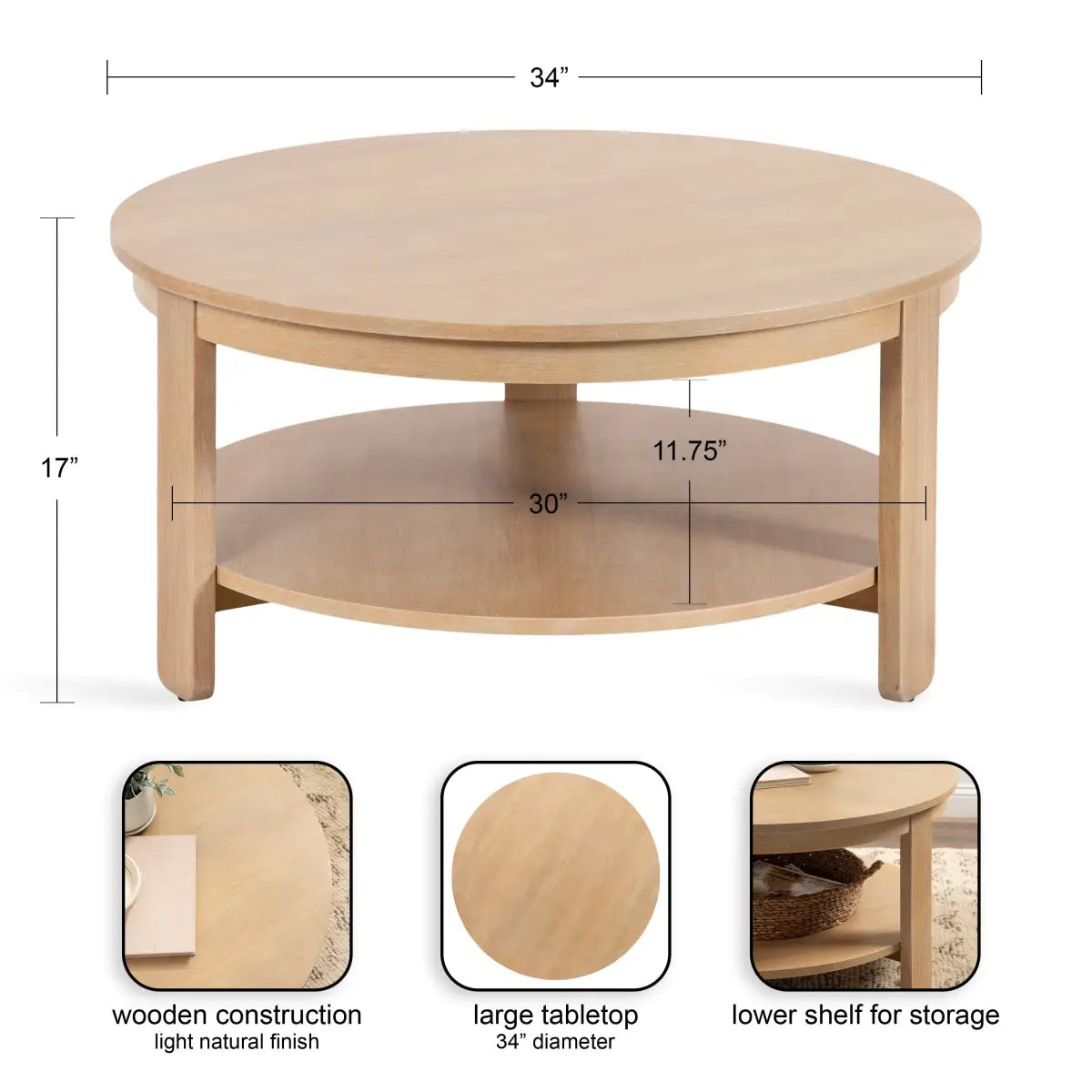 Foxford Round Wood Coffee Table - kateandlaurel