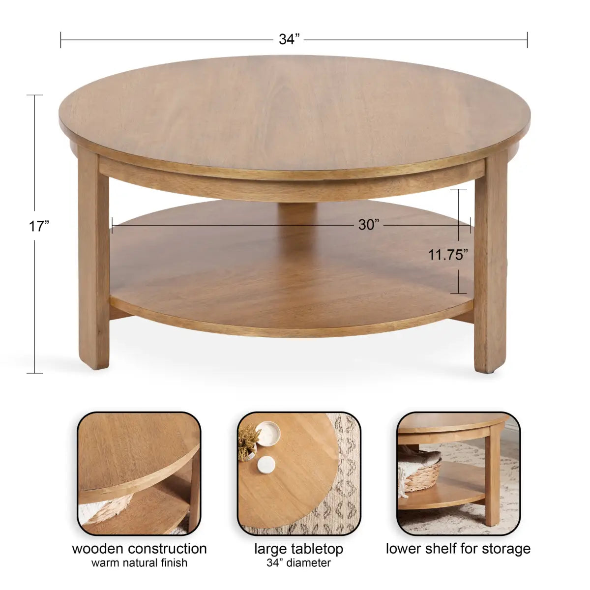 Foxford Round Wood Coffee Table - kateandlaurel